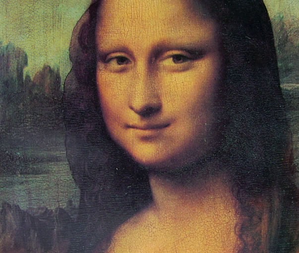 Leonardo da Vinci: La Gioconda (Monna Lisa), periodo 1503-1505, dimensioni cm. 77 x 53, Louvre, Parigi. Particolare del volto.